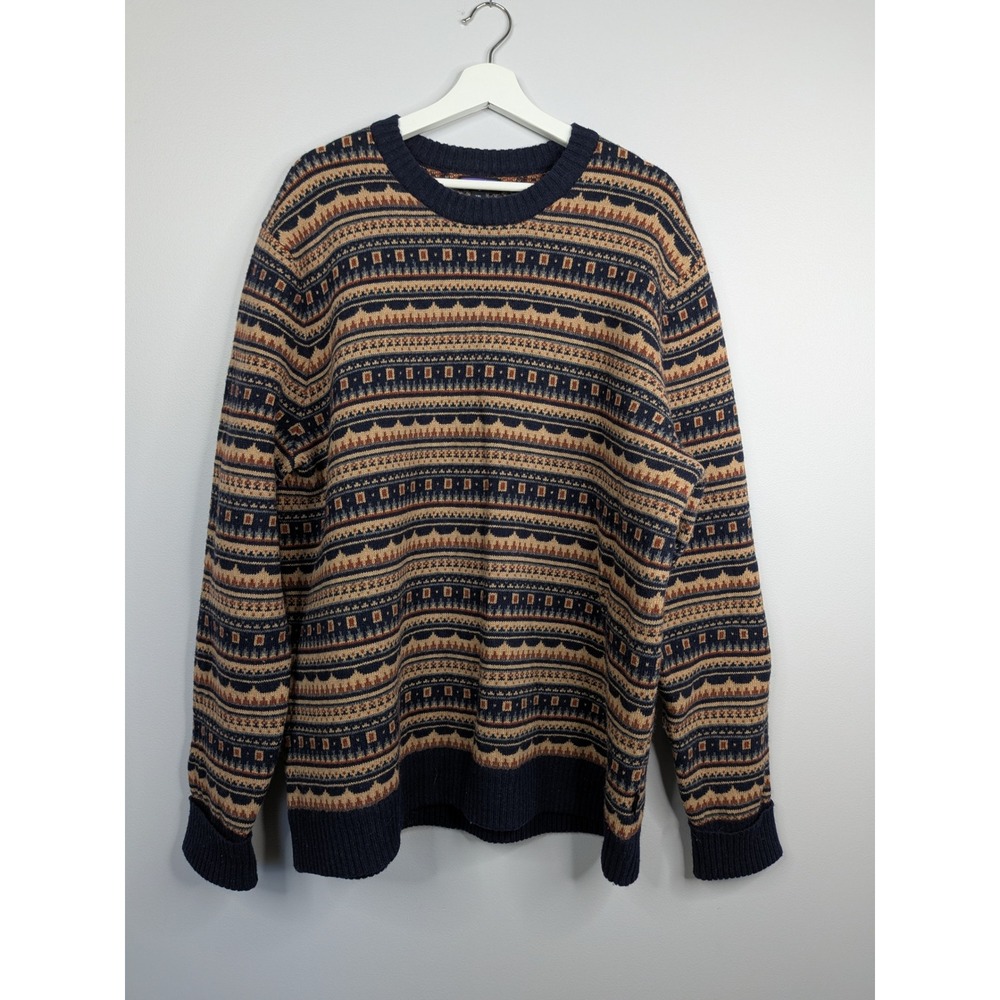 Patagonia Sweater Mens XXL Navy Blue Crewneck Fair Isle Recycled Wool Crewneck - Picture 4 of 6